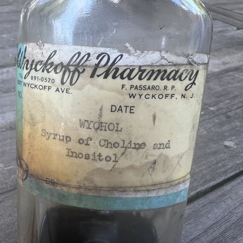 Wyckof Pharmacy Wychol Syrup Choline ,Inositol Medicine Clear Bottle Empty 8" - Thumbnail 3