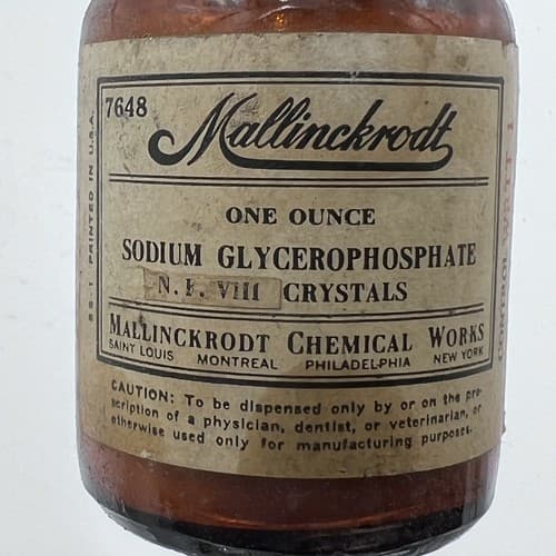 Vtg 1930's Merck Pharmaceutical Apothecary Bottle Sodium Glycerophosphate - Thumbnail 2