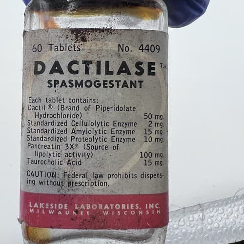 Vintage 1960's Dactilase Lakeside Spasmogestant EMPTY Bottle , No Contents - Thumbnail 2