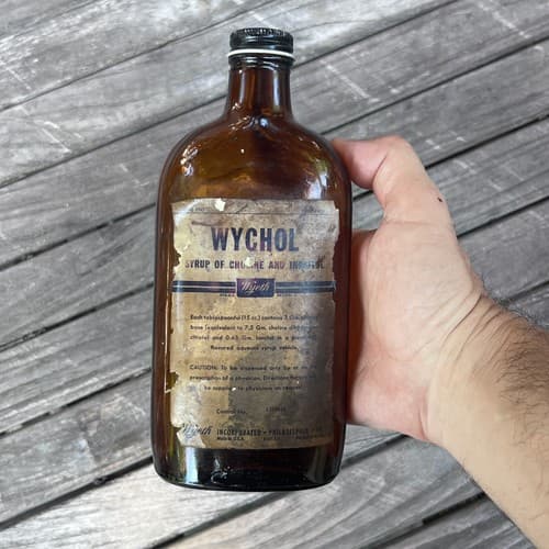 Pharmacy Wychol Syrup of Choline & Inositol Medicine Bottle Empty 8" Wyeth - Thumbnail 8