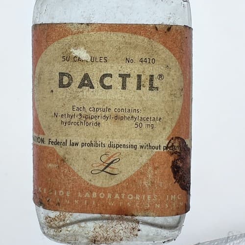 Vintage Bottle Dactil Lakeside labs ETHYL-3-PIPERIDYL DIPHENYLACETATE EMPTY - Thumbnail 2