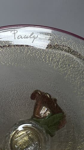 Pauly Signed Venetian Murano Footed Bowl Murano Glass Gold Leaf Extremely Rare - Thumbnail 9