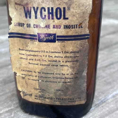 Pharmacy Wychol Syrup of Choline & Inositol Medicine Bottle Empty 8" Wyeth - Thumbnail 2