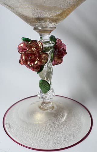Pauly Signed Venetian Murano Footed Bowl Murano Glass Gold Leaf Extremely Rare - Thumbnail 3