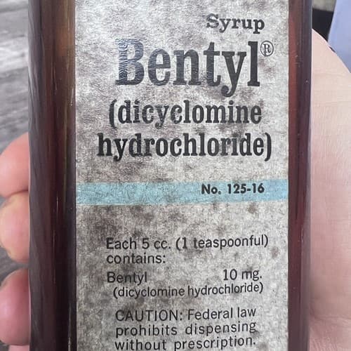 Vintage Bentyl Phenobarbital Merrel EMPTY Amber Pharmacy Bottle 125-16 1950' - Thumbnail 3