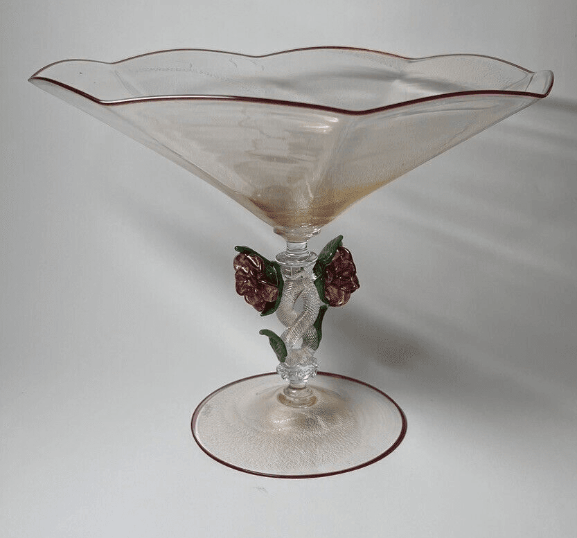 Pauly Signed Venetian Murano Footed Bowl Murano Glass Gold Leaf Extremely Rare - Thumbnail 2