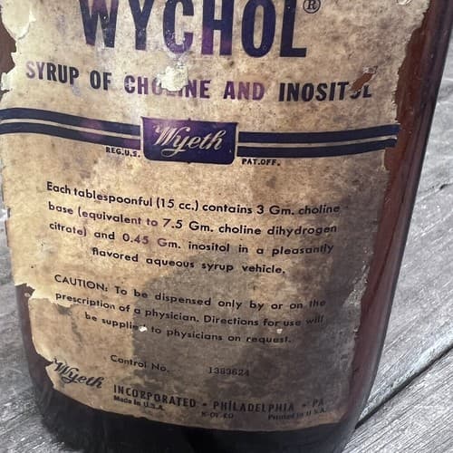 Pharmacy Wychol Syrup of Choline & Inositol Medicine Bottle Empty 8" Wyeth - Thumbnail 4