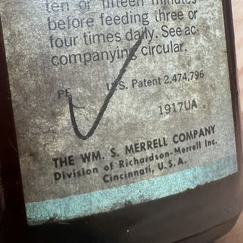 Vintage Bentyl Phenobarbital Merrel EMPTY Amber Pharmacy Bottle 125-16 1950' - Thumbnail 4