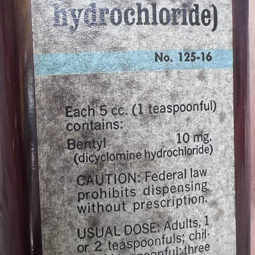 Vintage Bentyl Phenobarbital Merrel EMPTY Amber Pharmacy Bottle 125-16 1950' - Thumbnail 2