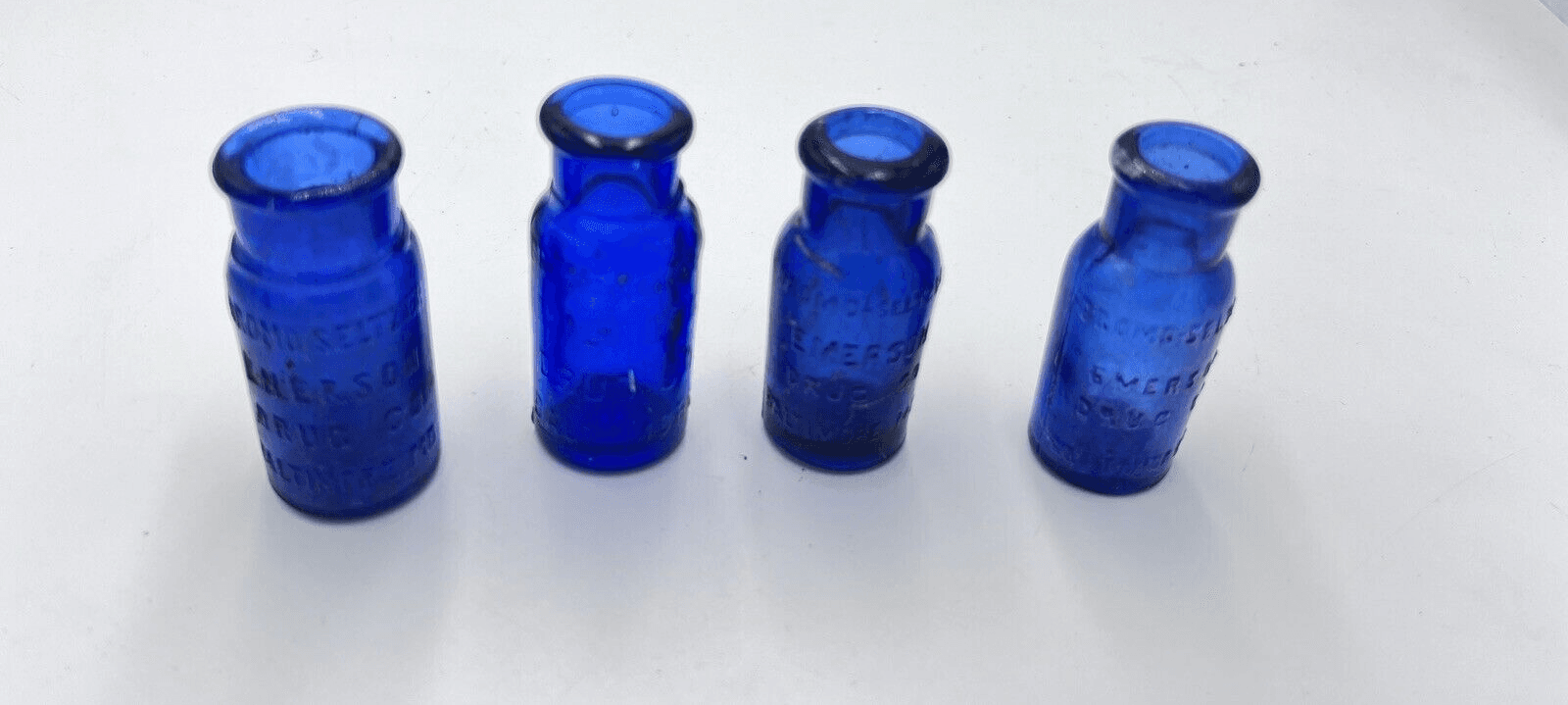 Vintage Cobalt Blue Glass Bottles LOT Of (4) Art BROMO Seltzer Emerson BALTIMORE