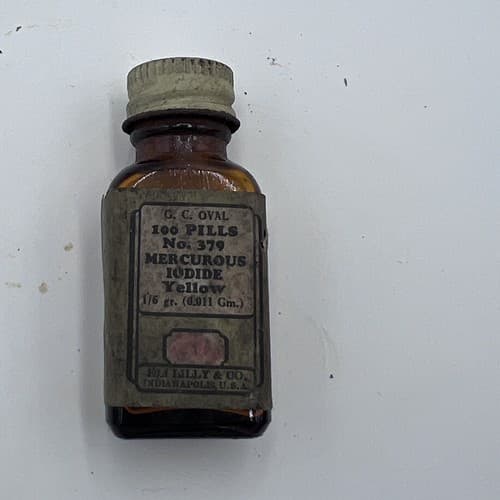 RARE Vintage Lilly Mercurous Iodide Yellow Glass Medicine Bottle Collectible