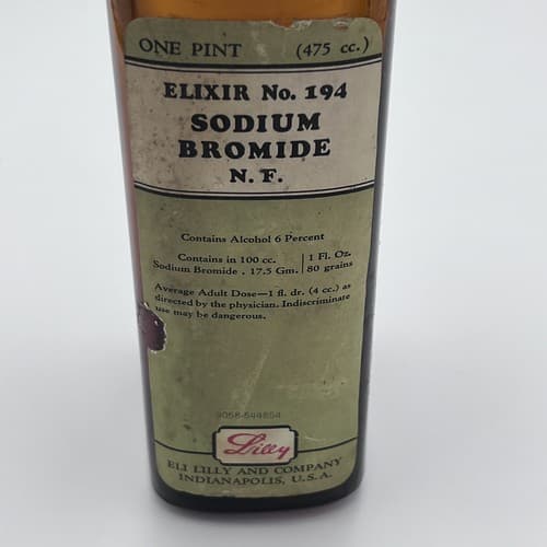 RARE Vintage Lilly Elixir Sodium Bromide #194 Amber Glass Medicine Bottle EMPTY - Thumbnail 3