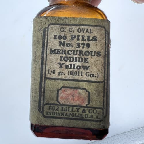 RARE Vintage Lilly Mercurous Iodide Yellow Glass Medicine Bottle Collectible - Thumbnail 2