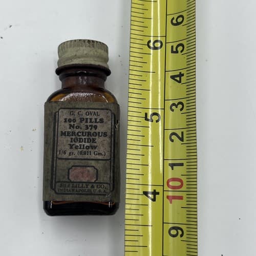 RARE Vintage Lilly Mercurous Iodide Yellow Glass Medicine Bottle Collectible - Thumbnail 7