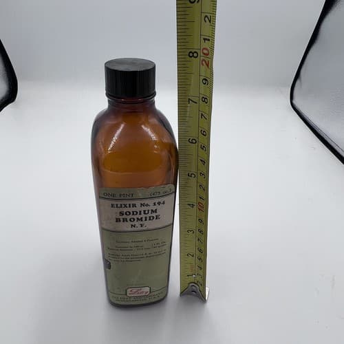 RARE Vintage Lilly Elixir Sodium Bromide #194 Amber Glass Medicine Bottle EMPTY - Thumbnail 2