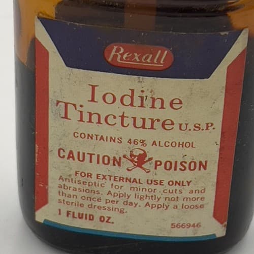 Vintage Rare REXALL Iodine Tincture Amber Bottle 1 FL OZ w/contents COLLECTIBLE - Thumbnail 2