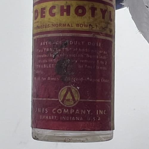 RARE Vintage DECHOTYL Decholin Ames Company Clear Glass Medicine Bottle EMPTY - Thumbnail 3