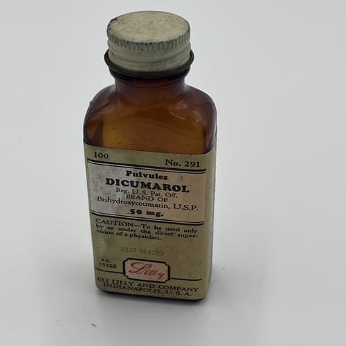 Dicumarol Amber Glass Bottle 4" Lilly *** EMPTY NOT FOR CONSUMPTION ***