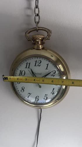 VINTAGE MID CENTURY UNITED MODEL 370 Brass POCKET WATCH WALL CLOCK - Works - Thumbnail 8