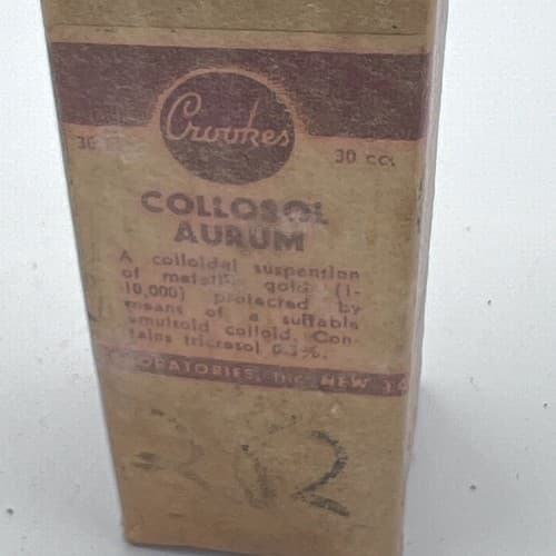 RARE 1920's Collosol Aurum Crookes Sealed Bottle w/original Box for DISPLAY - Thumbnail 2