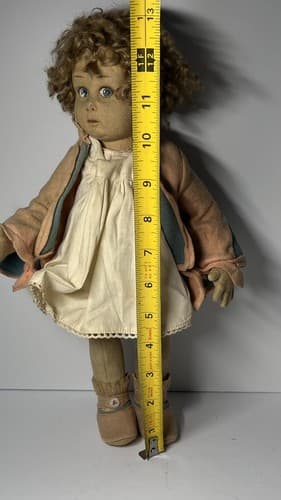 Beautiful And Rare 13" Blue Eyes Early Lenci Doll Felt original outfit - Thumbnail 5