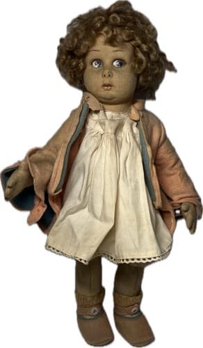 Beautiful And Rare 13" Blue Eyes Early Lenci Doll Felt original outfit - Thumbnail 2
