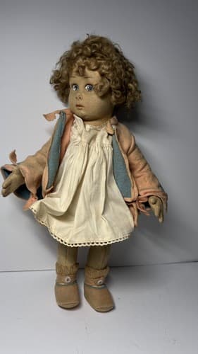 Beautiful And Rare 13" Blue Eyes Early Lenci Doll Felt original outfit - Thumbnail 3