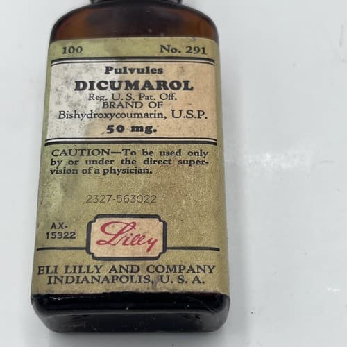 Dicumarol Amber Glass Bottle 4" Lilly *** EMPTY NOT FOR CONSUMPTION *** - Thumbnail 2