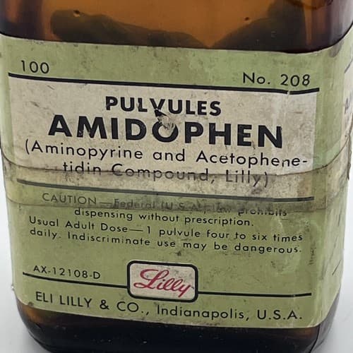 Vintage Lilly Amidophen Amber Glass Medicine Bottle for Display /Collectible - Thumbnail 2