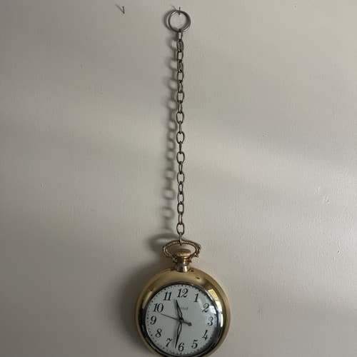 VINTAGE MID CENTURY UNITED MODEL 370 Brass POCKET WATCH WALL CLOCK - Works - Thumbnail 9