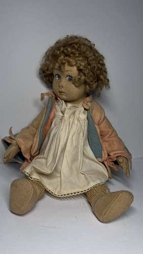 Beautiful And Rare 13" Blue Eyes Early Lenci Doll Felt original outfit - Thumbnail 14
