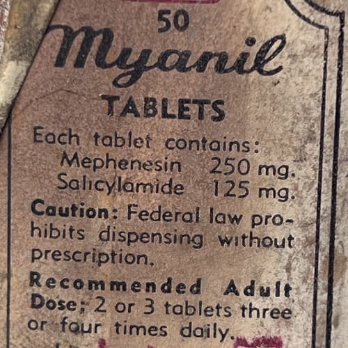 RARE Vintage Myanil Mephenesin Amber 4" Bottle with label EMPTY for DISPLAY - Thumbnail 3