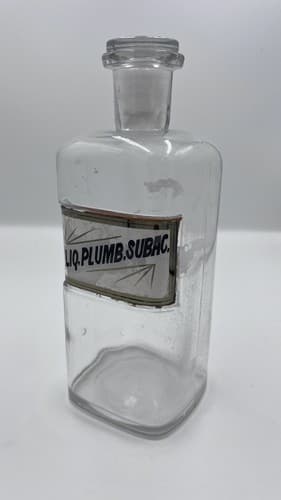 Antique Apothecary Pharmacy Jar Bottle Under Glass Label Lic Plumb Subac 9"
