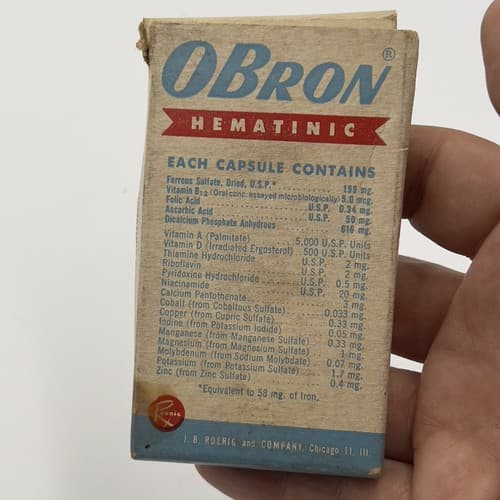 RARE 1950's Vintage Roerig OBron Hematinic Advertising Box, for DISPLAY - Thumbnail 2