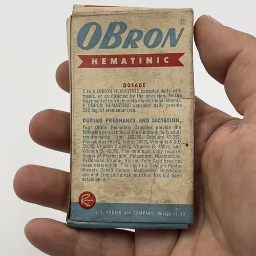 RARE 1950's Vintage Roerig OBron Hematinic Advertising Box, for DISPLAY - Thumbnail 3