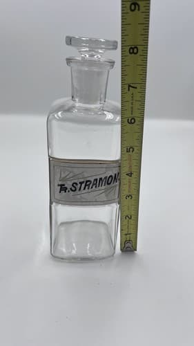 Antique Apothecary Pharmacy Jar Bottle Under Glass Label Tr Stramon 8"