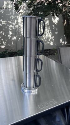 VINTAGE 4 PC SET - STAINLESS STEEL STACKABLE MUGS w/CADDY