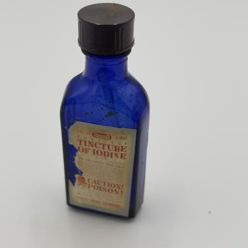 RARE Cobalt Blue Rexall Tincture of Iodine Antique Poison Bottle bottle EMPTY - Thumbnail 2