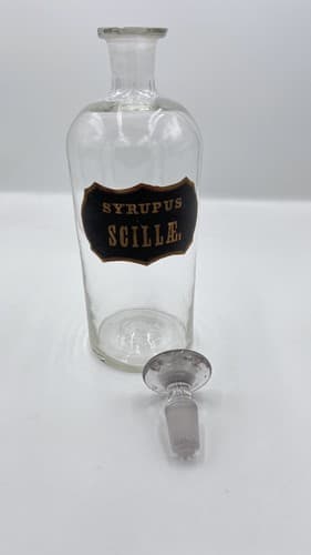 Early Label Late 1800's Apothecary Bottle W/Label Hand Blown Syrupus 10" - Thumbnail 2