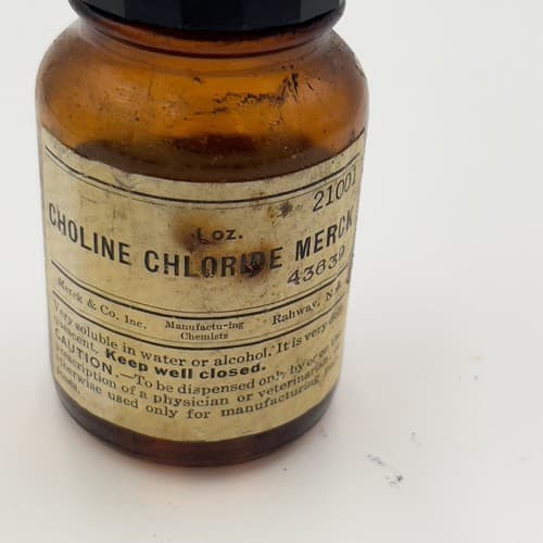 Rare 1950's MERCK Choline Chloride Amber Medicine Bottle EMPTY 3" - Thumbnail 4