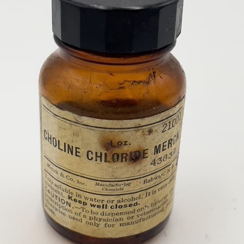 Rare 1950's MERCK Choline Chloride Amber Medicine Bottle EMPTY 3" - Thumbnail 3