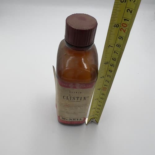 RARE Vintage Mc Neil CLISTIN Carbinoxamine Amber bottle EMPTY, no contents - Thumbnail 5
