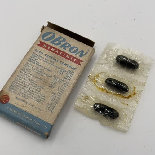 RARE 1950's Vintage Roerig OBron Hematinic Advertising Box, for DISPLAY - Thumbnail 4