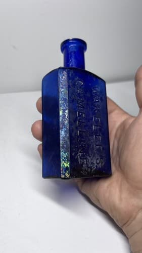 Wakelee's Camelline San Francisco 4 3/4" Cobalt Blue Tool Top Medicine Bottle - Thumbnail 7