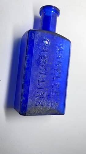 Wakelee's Camelline San Francisco 4 3/4" Cobalt Blue Tool Top Medicine Bottle - Thumbnail 2