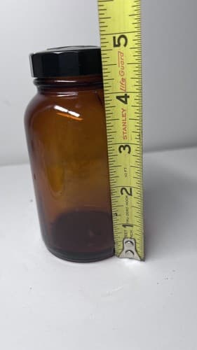 Vintage Amber Glass Merck MERCK Duraglas Bottle Bakelite Cap 4.5" - Thumbnail 2