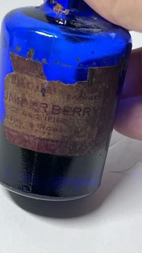 Antique Cobalt Blue Pharmaceutical Bottle "Oil Juniper Berry" Dodge & Olcott - Thumbnail 2