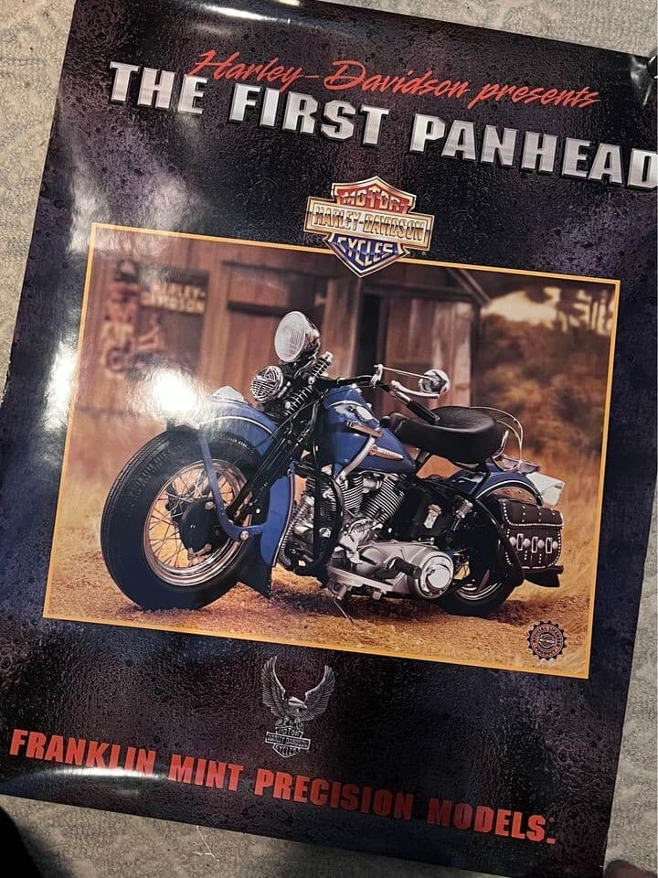 Harley Davidson Vintage Poster 1948 Panhead Motorcycle Franklin Mint - Thumbnail 2