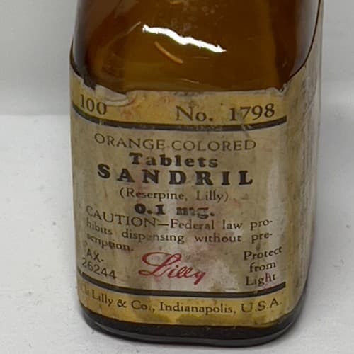 RARE Sandril Reserpine Lilly Amber Bottle EMPTY #1798 - Thumbnail 2