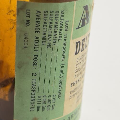 Vintage Bottle Amber Pharmacy DELTAMIDE Sulfadiazine The Armour labs EMPTY - Thumbnail 4